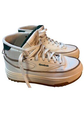 Reebok Women's Club C Geo Mid Platform Sneakers Off White Dark Green Size 8